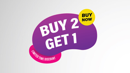 Buy 2 Get 1 Free, sale tag, banner design template, discount app icon. EPS 10.