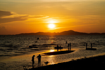beautiful sunset jomtien beach pattaya thailand.