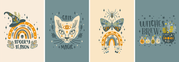 Halloween mystical cards vector set