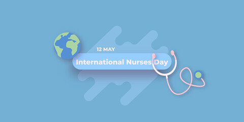 International nurses day vector horizontal banner or poster with stethoscope isolated on soft pastel blue background. vector 12 May Happy nurses day icon or sign design template