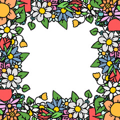 Colored vector flowers icons with place for text. Doodle vector frame with flowers icons