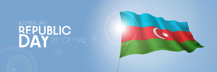 Azerbaijan republic day greeting card, banner with template text vector illustration