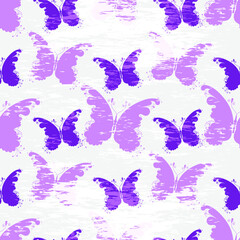Fototapeta na wymiar Seamless light pattern with pink butterflies in grunge style on a white background. vector image eps 10