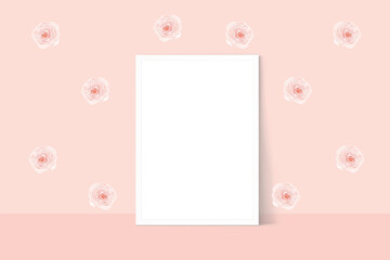 	
Mockup poster on pink background with flower