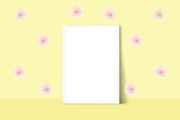 Mockup frame, white frame on yellow background