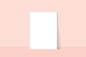 Fototapeta premium Mockup poster, white frame on pink background A4, 3D rendering