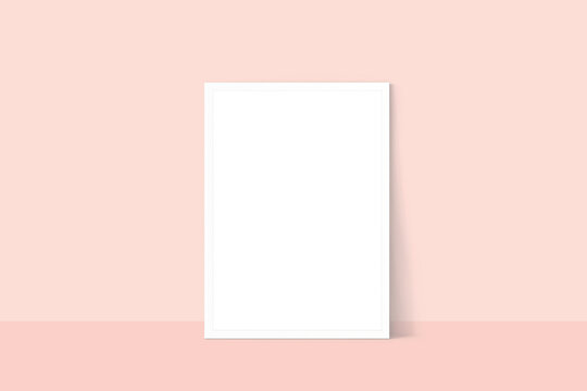 Mockup poster, white frame on pink background A4, 3D rendering