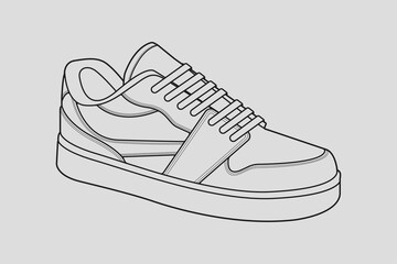 Shoes sneaker outline drawing vector, Sneakers drawn in a sketch style, black line sneaker trainers template outline, vector Illustration.
