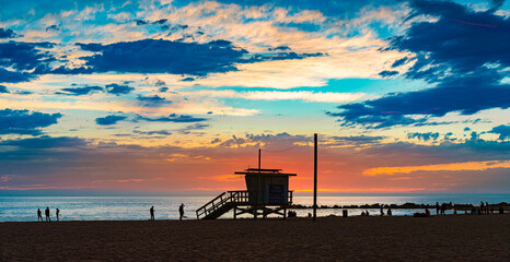 Lifeguard cabin on beach in Santa Monica