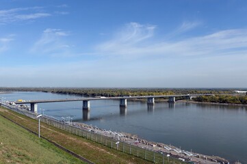 Fototapeta na wymiar Automobile bridge over the Ob River in Barnaul