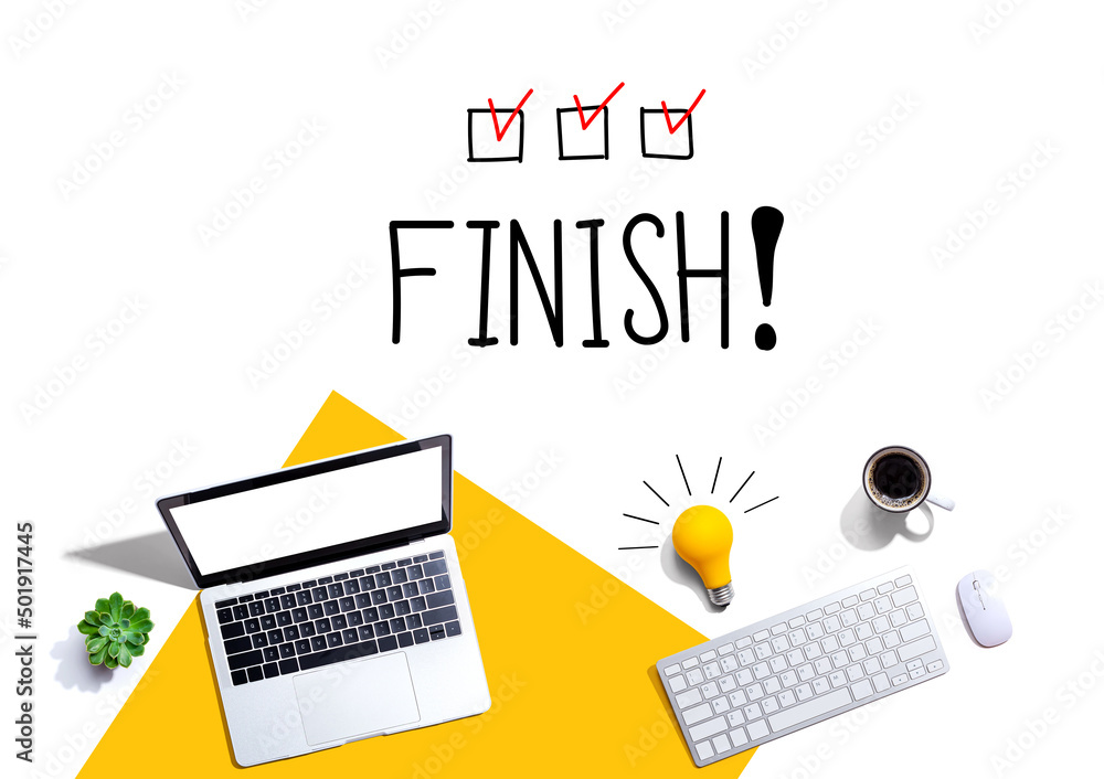 Poster finish with computers and a light bulb