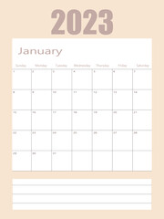 January 2023 Planner Calendar Page Design Printable Blank Monthly Organizer