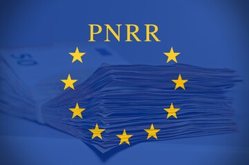 European flag with the sign "Pnrr", concept of european financial help