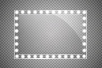 Makeup mirror isolated with white lights. Vector square frames illustration