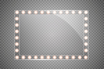 Makeup mirror isolated with gold lights. Vector square frames illustration