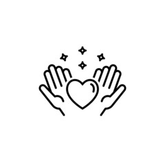 Obraz premium Heart in palms flat vector icon. Human flat vector icon
