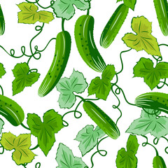 Vector - cucumber and leaves seamless pattern.