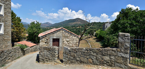 Fototapeta na wymiar FOZZANO, CORSICA, FRANCE; August 10, 2020: Fozzano is a French commune located in the south of Corsica. The village belongs to the parish of Viggiano.