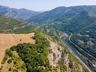 Aerial view of Lakatnik Rocks at Iskar river and Gorge, Bulgaria