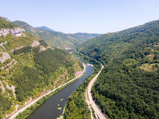 Fototapeta na wymiar Aerial view of Lakatnik Rocks at Iskar river and Gorge, Bulgaria