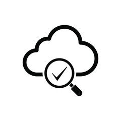 cloud with magnifying glass and checkmark, data search icon vector