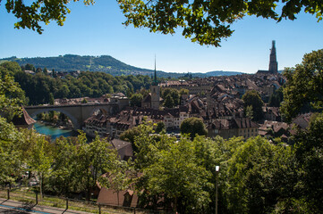 Fototapeta na wymiar Bern, capital city of Switzerland - view of the city, old houses and the river