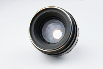 vintage manual lens on a white background close-up