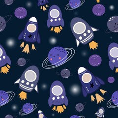 Seamless pattern with spaceship, space pattern 