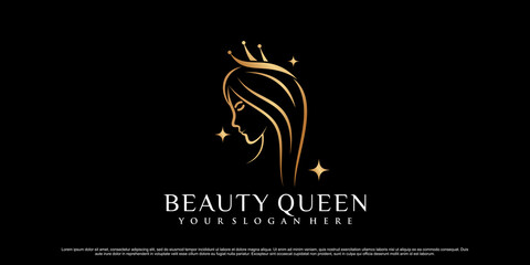 Beauty queen icon logo design inspiration for women with line art style Premium Vector