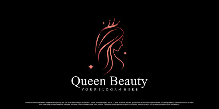 Beauty queen icon logo design inspiration for women with line art style Premium Vector