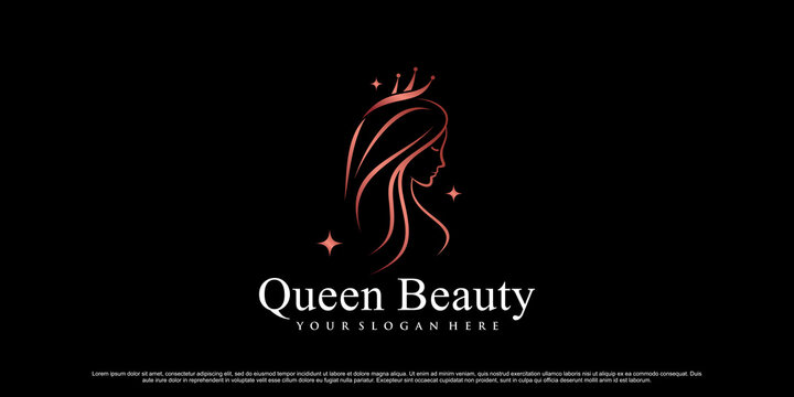 Premium Vector  Golden queen logo, luxury beauty salon logo, long hair  logo design