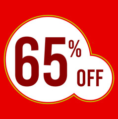65 percent red banner with white ballons and red lettering for promotions and offers