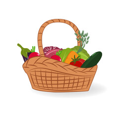 Fototapeta na wymiar Basket with vegetables isolated on white.. Healthy vegetables and vegetarian food banners.