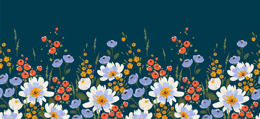 Floral seamless border. Vector design for paper, cover, fabric, interior decor and other - obrazy, fototapety, plakaty