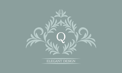 Elegant floral monogram design template for letters Q. Calligraphic elegant ornament. Business sign, identity monogram for restaurant, boutique, hotel, heraldic, jewelry.