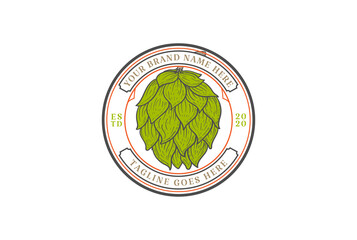 Vintage Retro Circle Circular Round Hop Flower for Craft Beer Brewing Brewery Badge Emblem Label Logo Design Vector