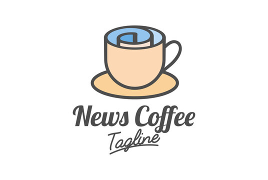 Paper Newspaper Coffee Cup Mug for Cafe Logo Design Vector