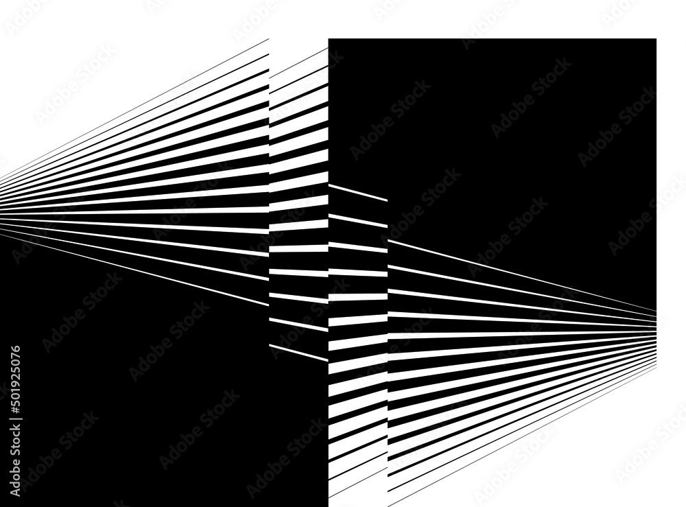 Poster striped black and white pattern with a transition from black to white with thin broken lines. modern