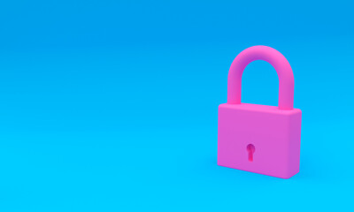 3d illustration, padlock, on blue background, copy space, 3d rendering