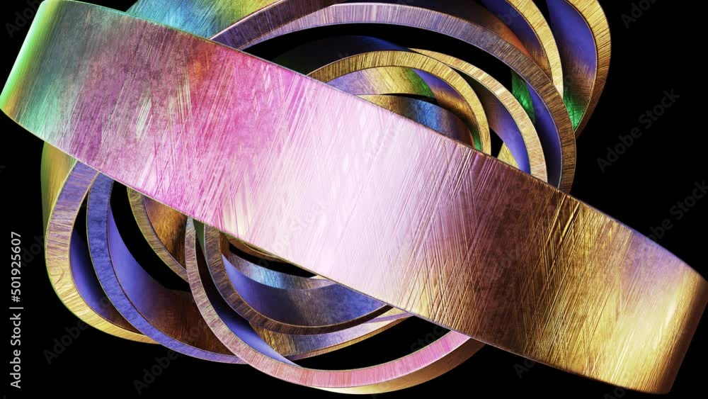 Aufkleber abstract looping 3d animation of the rotating colorful scratched steel textured rings rendered in uh