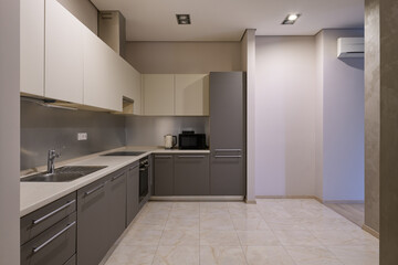 modern kitchen interior, light and dark kitchen design