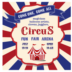 Universal ticket for circus performance. Used in web design, banners, posters, illustrations, backgrounds.

