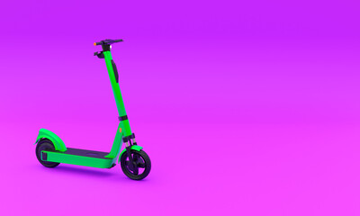 3D illustration ,electric scooter, green and black , with pink background , copy space, 3d rendering