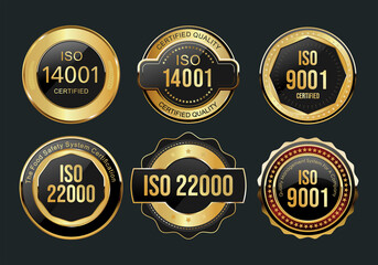 Fototapeta na wymiar Collection of Iso certification golden badge