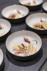 honey, snow, strawberries, rhubarb, chamomile, chocolate, white, pasta, plates, restaurant menu, restaurant, adventure, beautiful, lighting, background, slate, preparing, dinner table, dinner, food, p