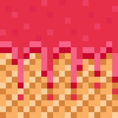 Strawberry-coated wafers, seamless pattern pixel art. Vector background.
