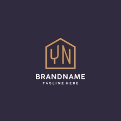 Initial YN logo with abstract home shape, simple luxury real estate logo - obrazy, fototapety, plakaty