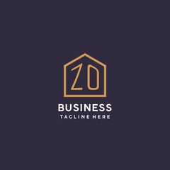 Initial ZO logo with abstract home shape, simple luxury real estate logo - obrazy, fototapety, plakaty