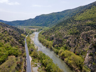Fototapeta na wymiar Aerial view of Struma River passing through the Kresna Gorge, Bulgaria