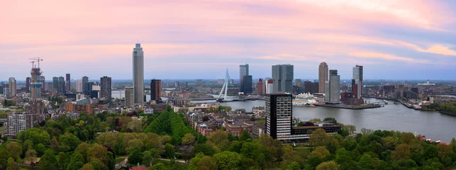 Poster Rotterdam, Netherlands - April 28, 2022: Beautiful sunset cityscape of Rotterdam, Holland-Netherlands, from above © Taljat